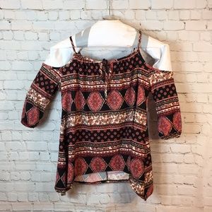 Picky Girl Cold Shoulder Top Black Tan Red Paisley 3/4 Sleeve Shirt 1X